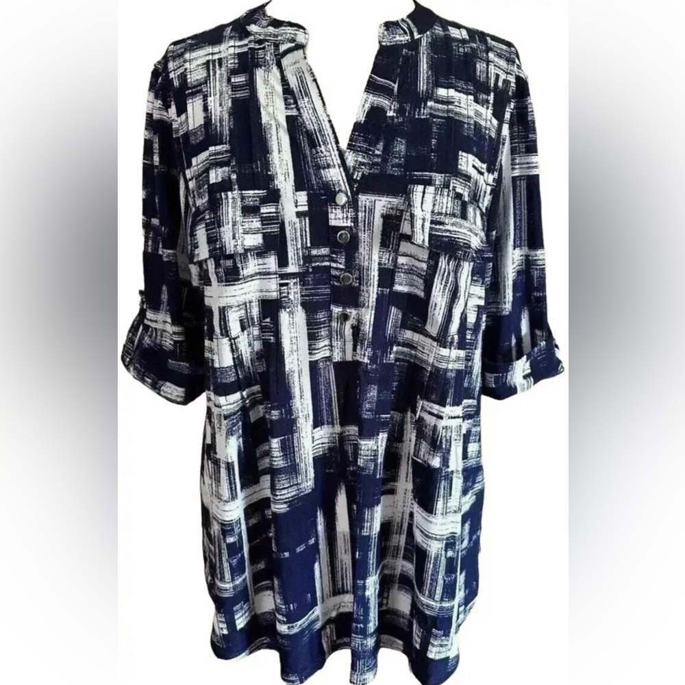 COCOMO 2X Blue White Plus Size elbow sleeve women's Blouse top tun…